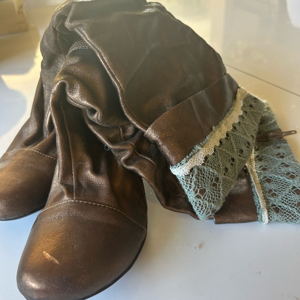 Kenzie Bronze Leather Boots with Lace Detail